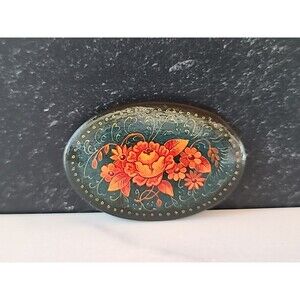Handpainted Russian Floral Brooch Vintage Costume Jewelry